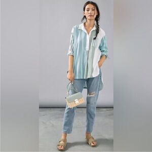 Maeve by Anthropologie Alix Henley Blouse / Striped Button-Up Top Size XS